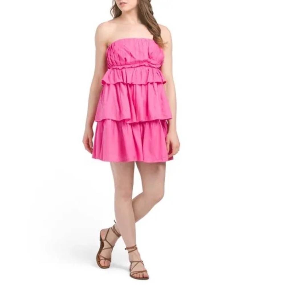 LENA Linen Blend Strapless Babydoll Mini Dress EUC Size Medium